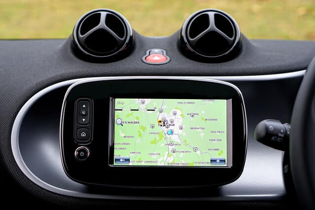 GPS device mounted on a car dashboard