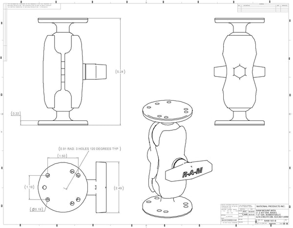 thumbnail image 2 of RAM Mount Double 1.5” Ball Round Plate With Short Socket Arm – RAM-101U-B 2 of 5