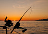 fishing rod mounted on a boat during sunset