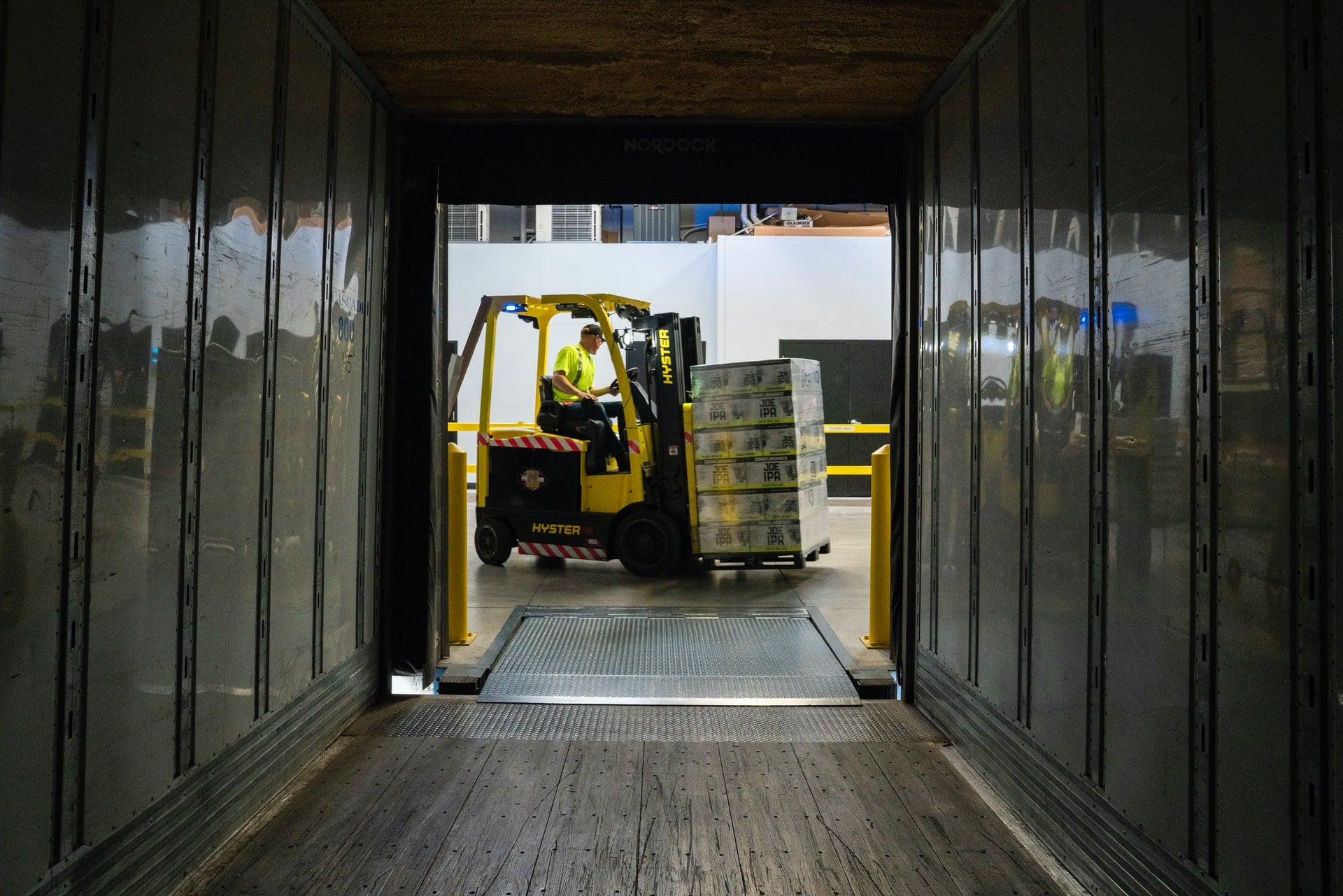 A forklift in operation