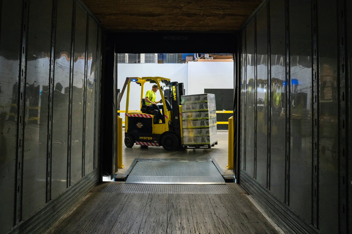 A forklift in operation