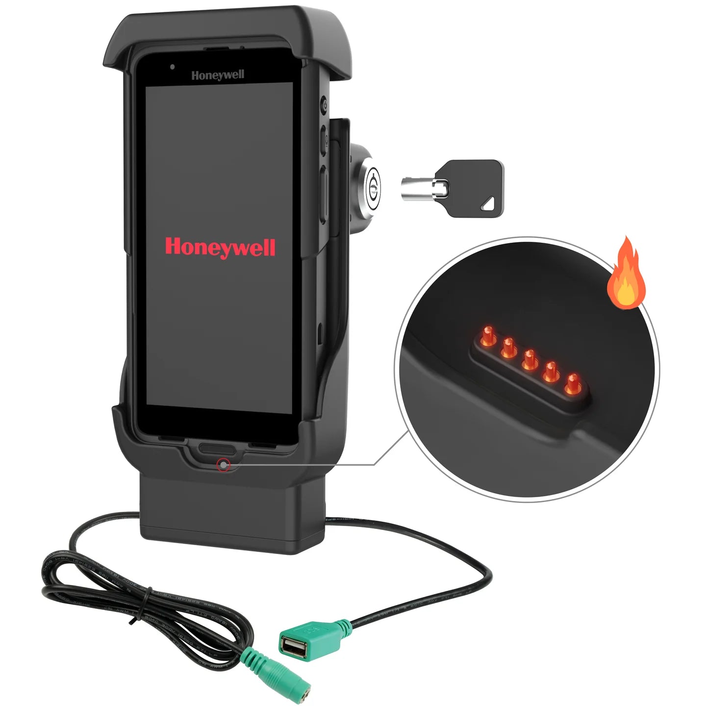 RAM® Locking Powered Dock + USB-A for Honeywell CT40/45/47 - Heated Pins - RAM-HOL-HON12PDHLU