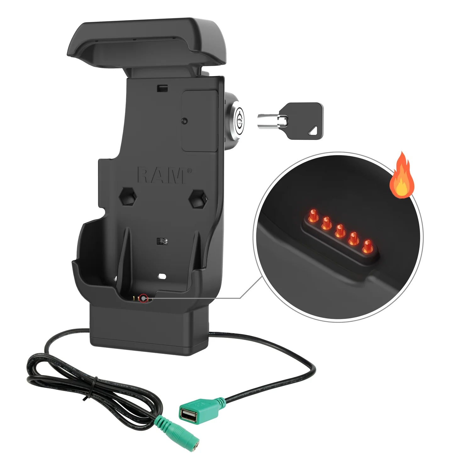 RAM® Locking Powered Dock + USB-A for Honeywell CT40/45/47 - Heated Pins - RAM-HOL-HON12PDHLU