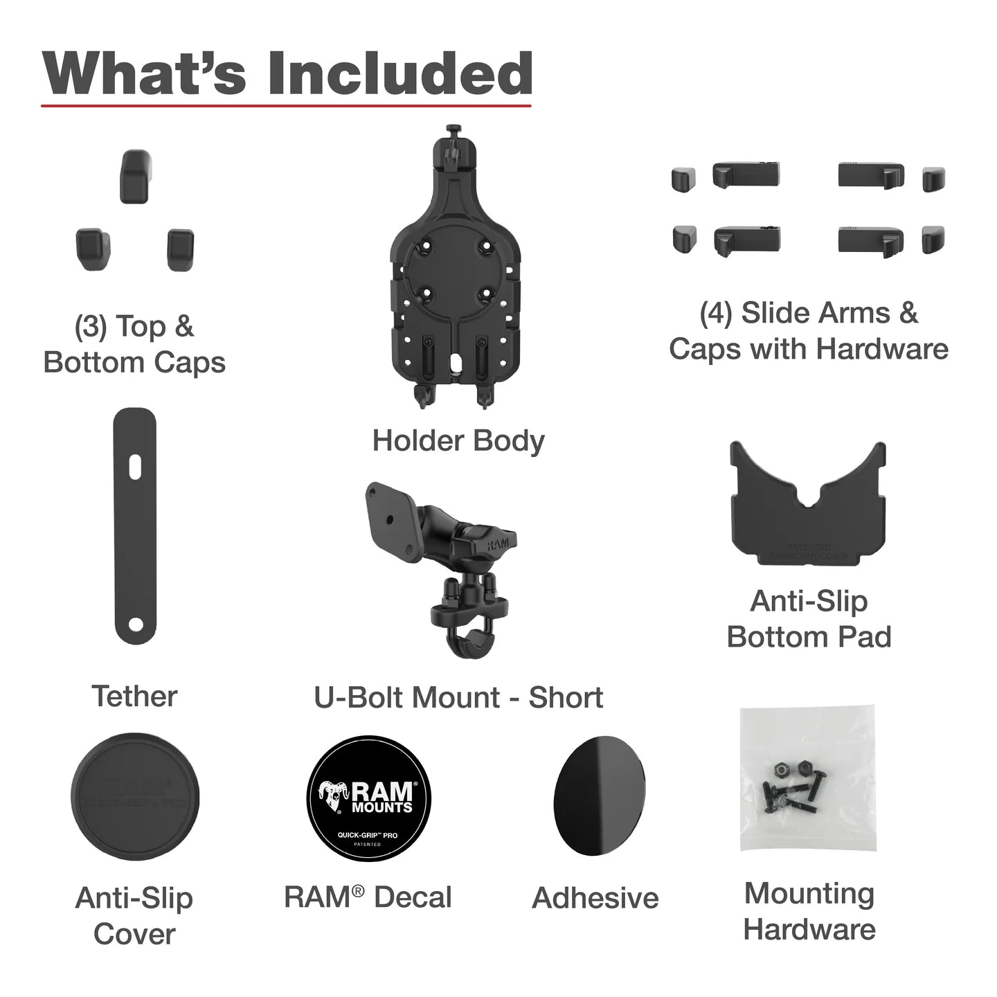 RAM® Quick-Grip™ Pro Phone Mount with Handlebar U-Bolt Base - Short - RAM-B-149Z-A-PD5U