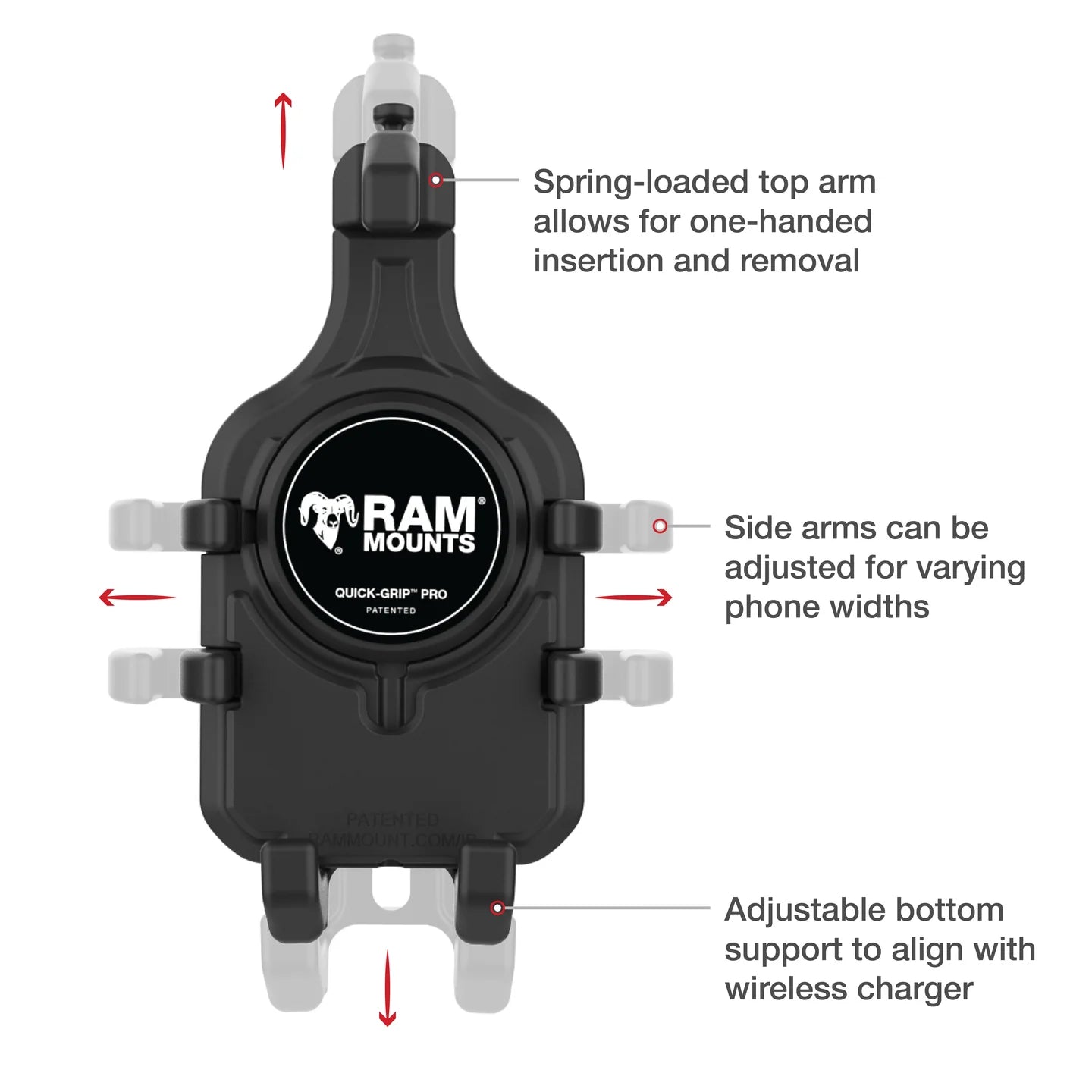 RAM® Quick-Grip™ Pro Phone Mount with Twist-Lock™ Suction Cup - Medium - RAM-B-166-PD5U