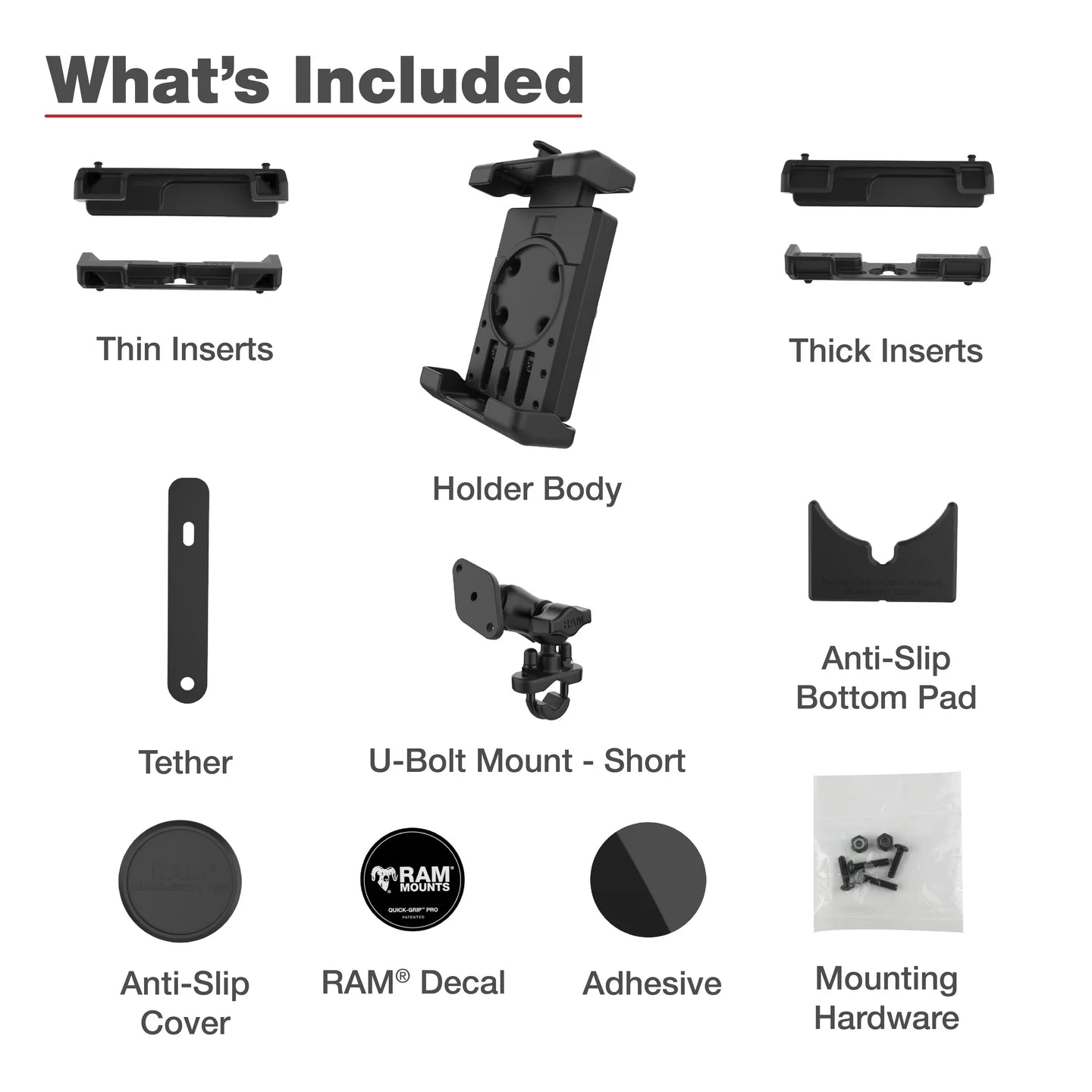 RAM® Quick-Grip™ Pro XL Phone Mount with Handlebar U-Bolt Base - Short - RAM-B-149Z-A-PD7U
