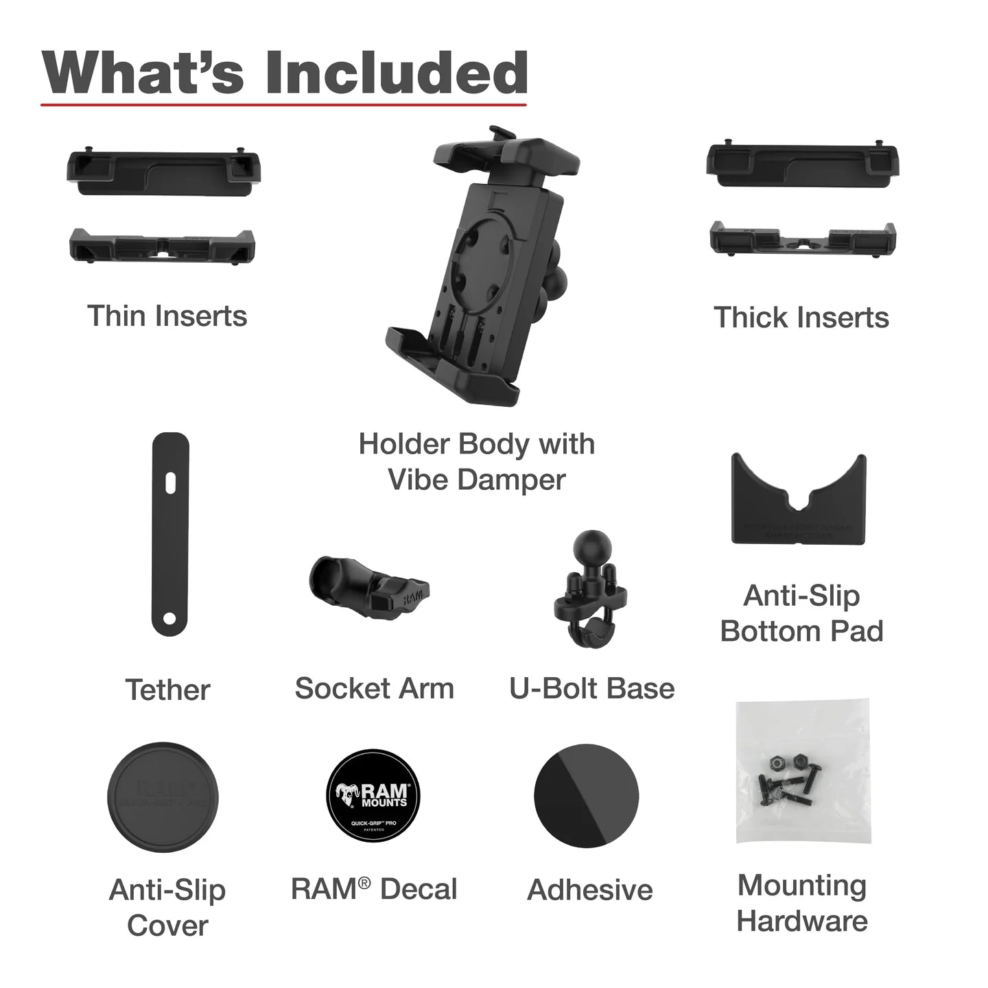 RAM® Quick-Grip™ Pro XL Vibration Damping Phone Mount with U-Bolt Base - RAM-B-149Z-A-PD7VU