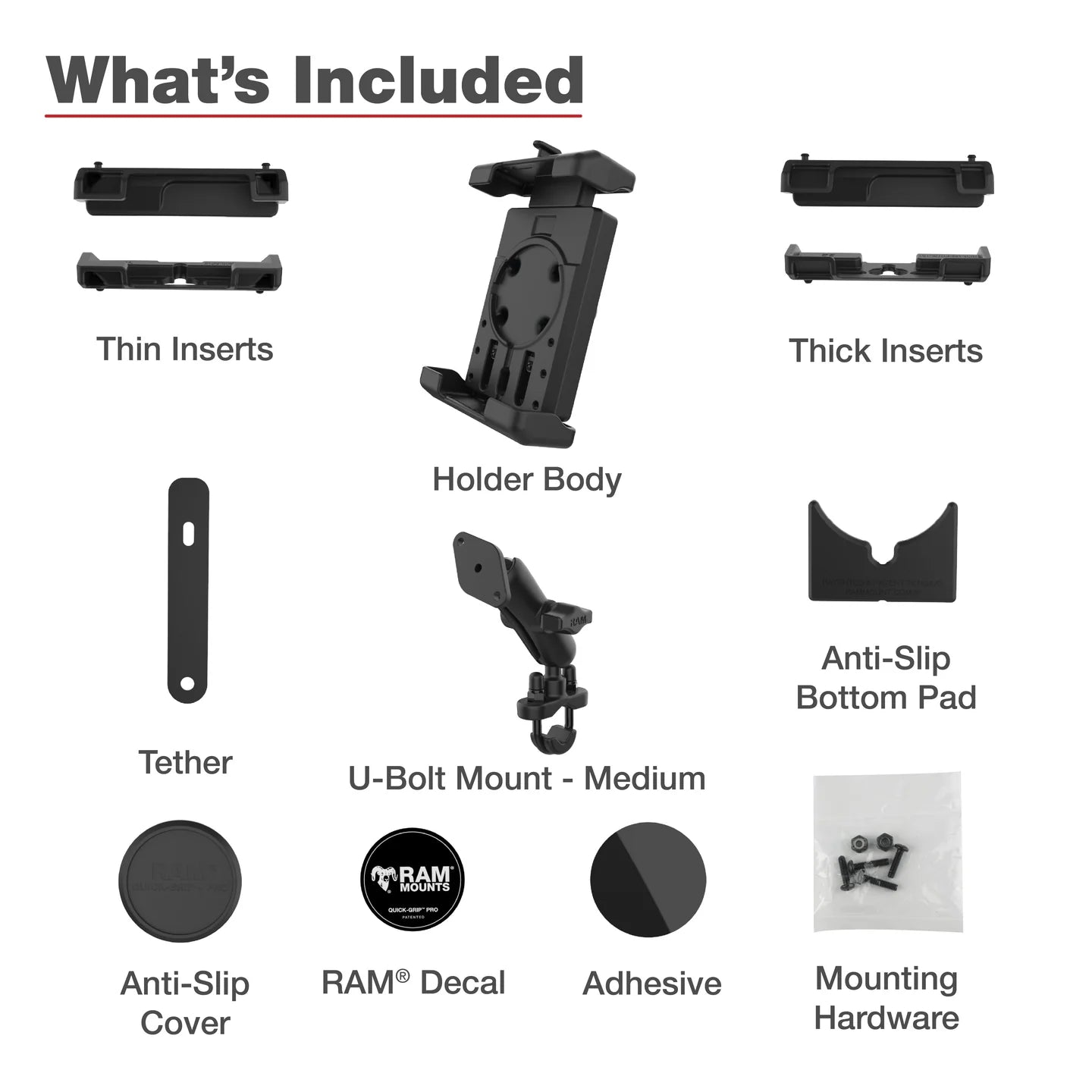 RAM® Quick-Grip™ Pro XL Phone Mount with Handlebar U-Bolt Base - Medium - RAM-B-149Z-PD7U