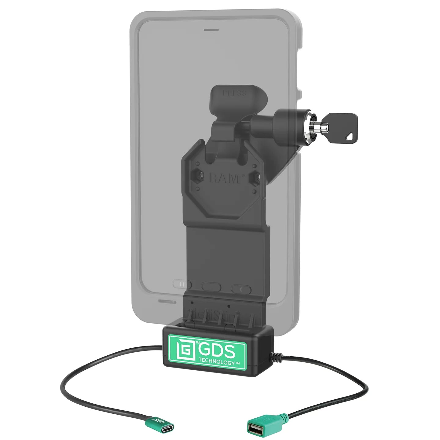 GDS® Uni-Conn™ Right Locking Power + Single USB-A Dock - RAM-GDS-DOCKLR-U1CDU
