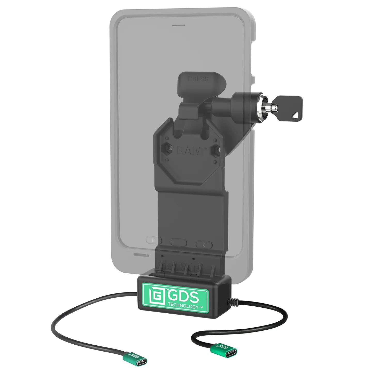 GDS® Uni-Conn™ Right Locking Power + Single USB-C Dock - RAM-GDS-DOCKLR-U1CP-CU