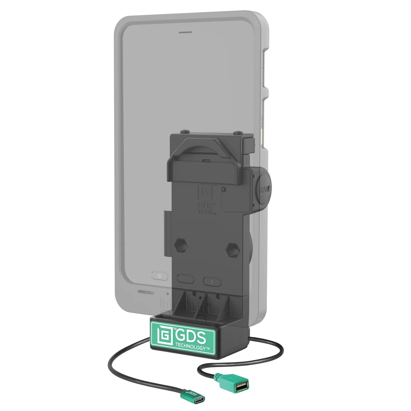 GDS® Uni-Conn™ Spring Loaded Power + Single USB-A Dock - Heated Pins - RAM-GDS-DOCK-V12-U1CPDHU