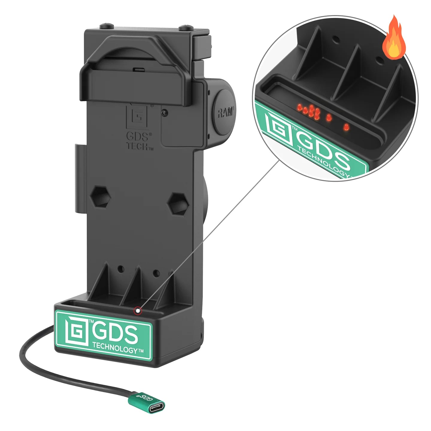 GDS® Uni-Conn™ Spring Loaded Powered Dock - Heated Pins -  RAM-GDS-DOCK-V12-U1CPHU
