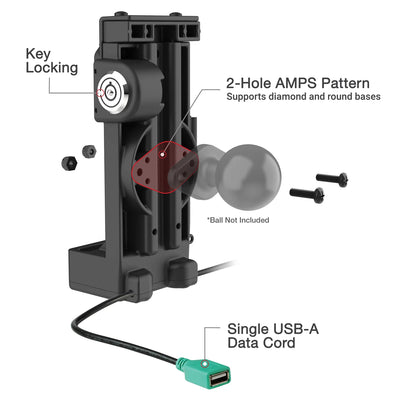 GDS® Uni-Conn™ Locking Spring Loaded Power + USB-A Dock - Heated Pins - RAM-GDS-DOCKL-V12-U1CPDHU