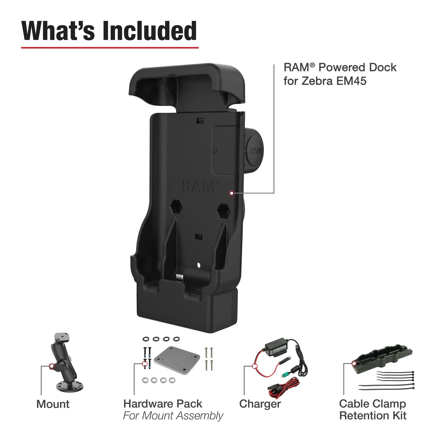 RAM® Powered Dock & Dashboard Mounting Kit for Zebra EM45 - RAM-B-101-225B2-ZE38-V3C-2U