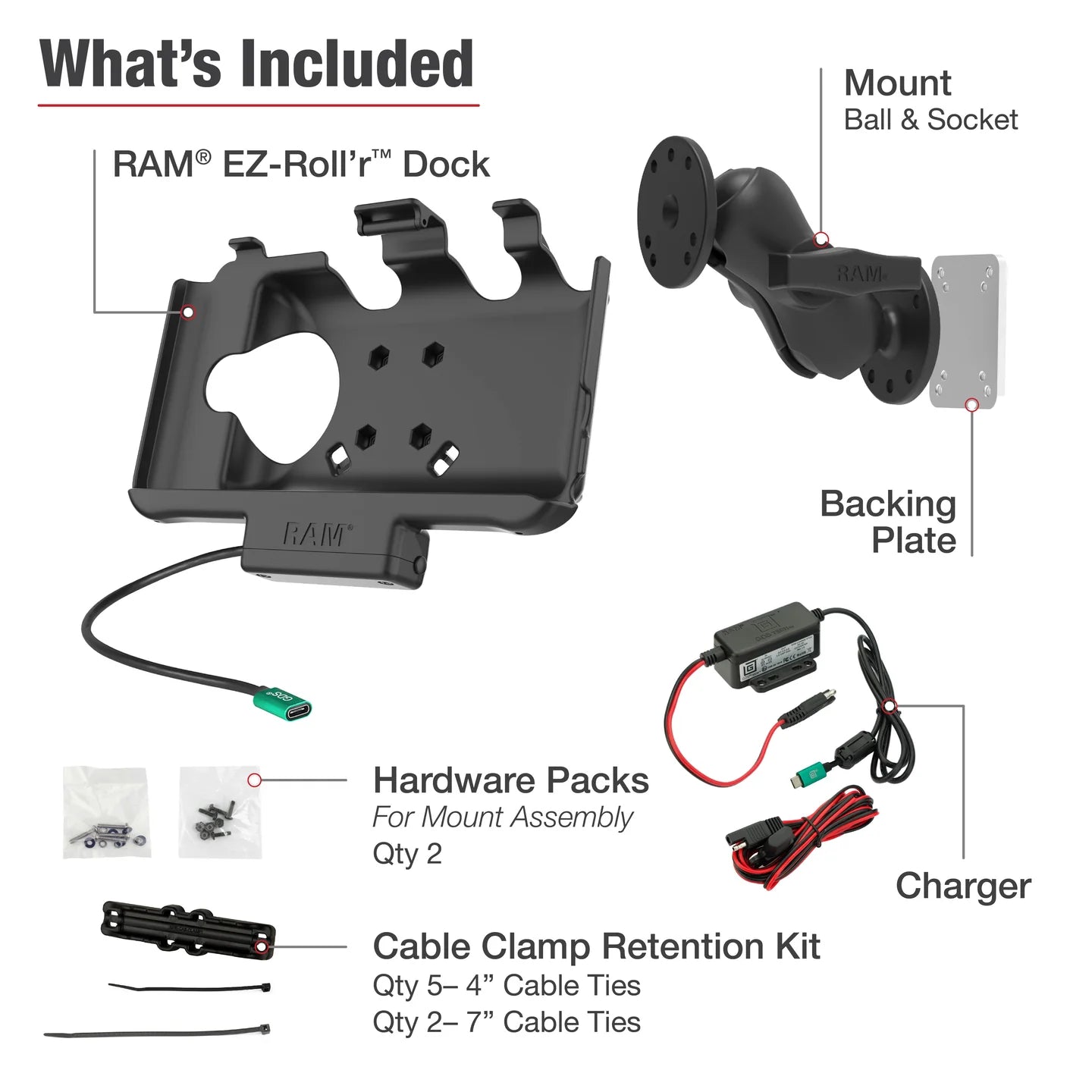 RAM® EZ-Roll'r™ USB-C Powered Mount for Samsung Tab Active5 & 3 - RAM-101-225B2-SAM60CP-V7CU