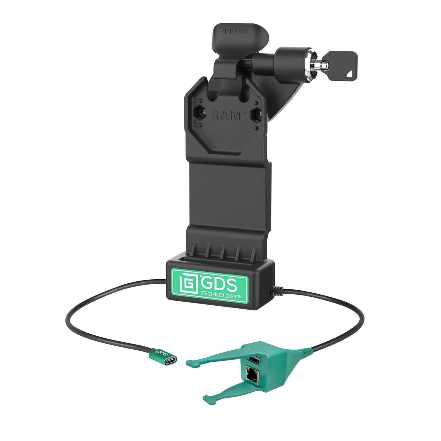 GDS® Uni-Conn™ Right Locking Powered Dock with USB-A & RJ45 Data - RAM-GDS-DOCKLR-U1CP-RJ45AU