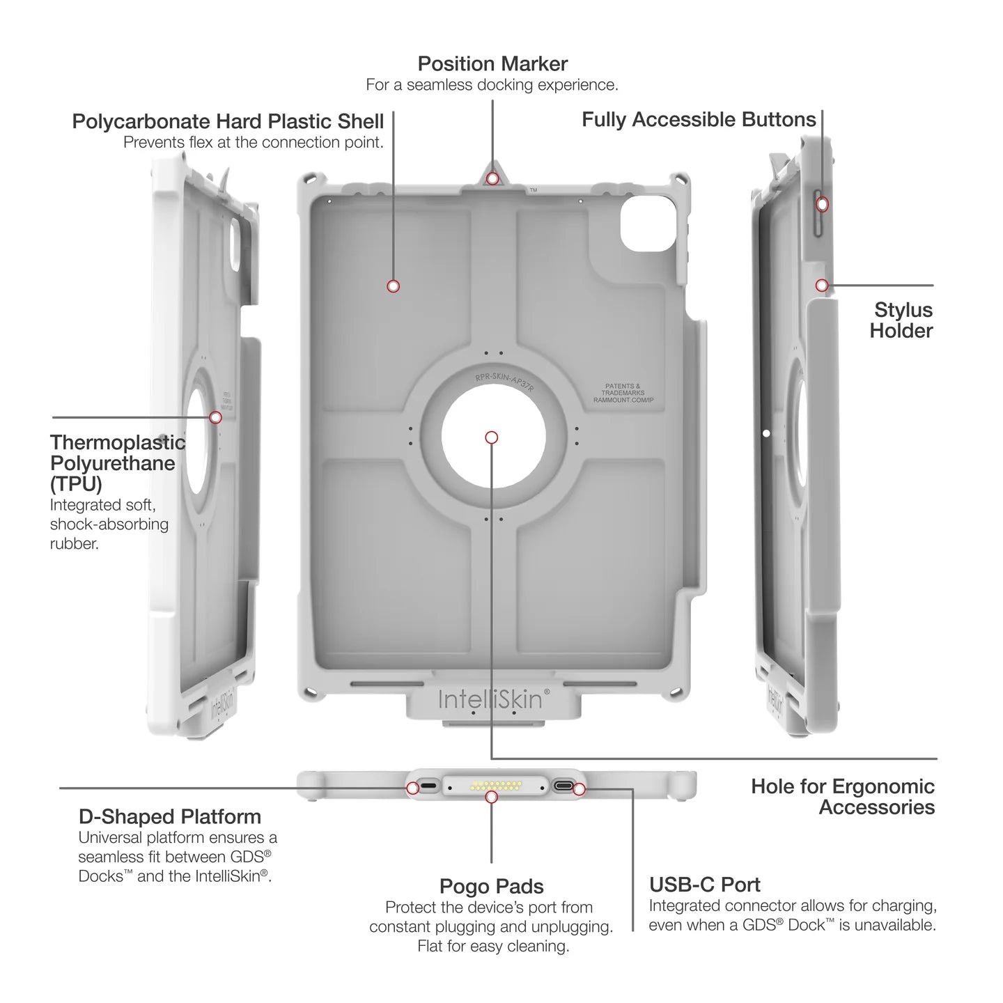 IntelliSkin® Next Gen for Apple iPad Pro 12.9 3rd - 6th Gen - Gray - RAM-GDS-SKIN-AP37-NG-GRY