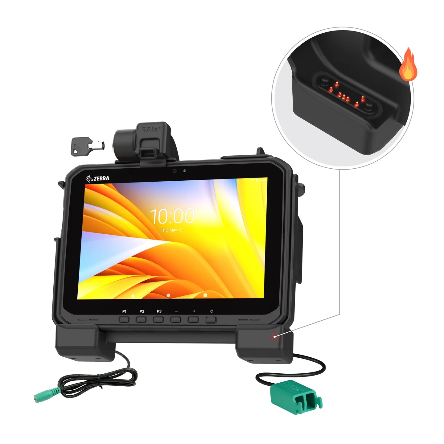 RAM® Power + Dual USB Locking Dock for Zebra ET6x - Heated Pins - RAM-HOL-ZE25PD2HLU