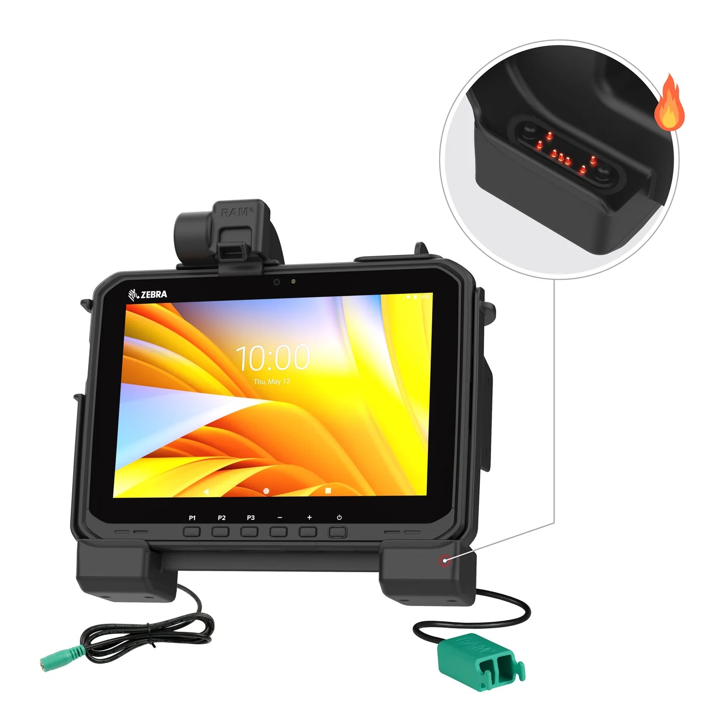 RAM® Power + Dual USB Dock for Zebra ET6x - Heated Pins - RAM-HOL-ZE25PD2HU