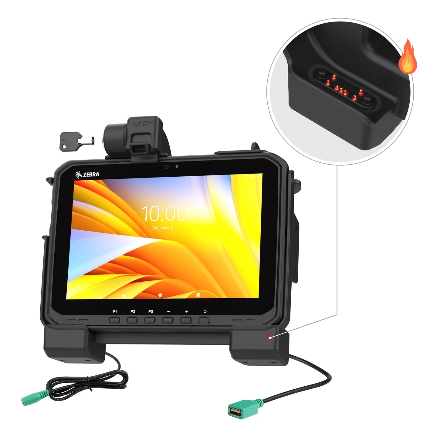 RAM® Power + Data Locking Dock for Zebra ET6x - Heated Pins - RAM-HOL-ZE25PDHLU
