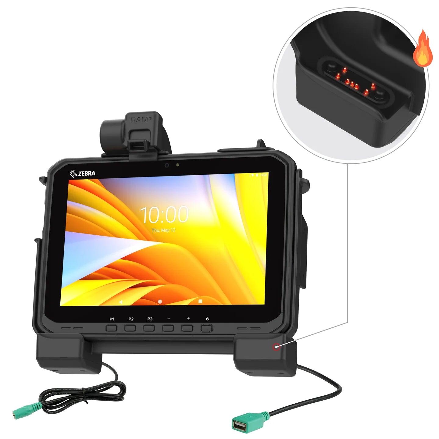 RAM® Power + Data Dock for Zebra ET6x - Heated Pins -  RAM-HOL-ZE25PDHU
