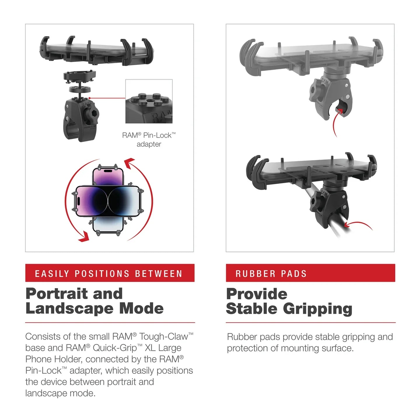 RAM® Low-Profile Tough-Claw™ Small Clamp Mount - RAP-400-1U
