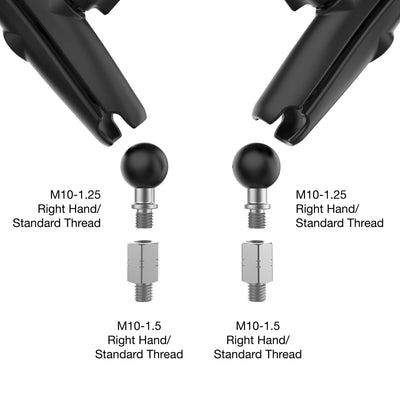 RAM® Tough-Mirror™ Kit with M10-1.25 Bases + M10-1.5 Adapters - Long Arm - RAM-B-349-M1015-C-465RL