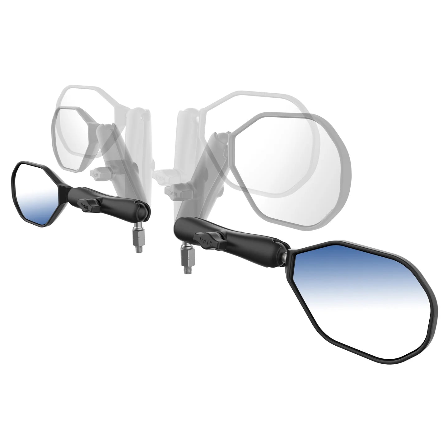 RAM® Tough-Mirror™ Kit with M10-1.25 Bases + M10-1.5 Adapters - Long Arm - RAM-B-349-M1015-C-465RL