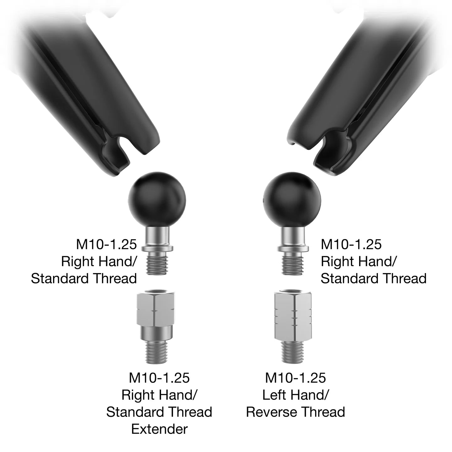 RAM® Tough-Mirror™ Kit with M10-1.25 Bases + Reverse Adapter - Long Arm - RAM-B-349-RTA-C-465RL