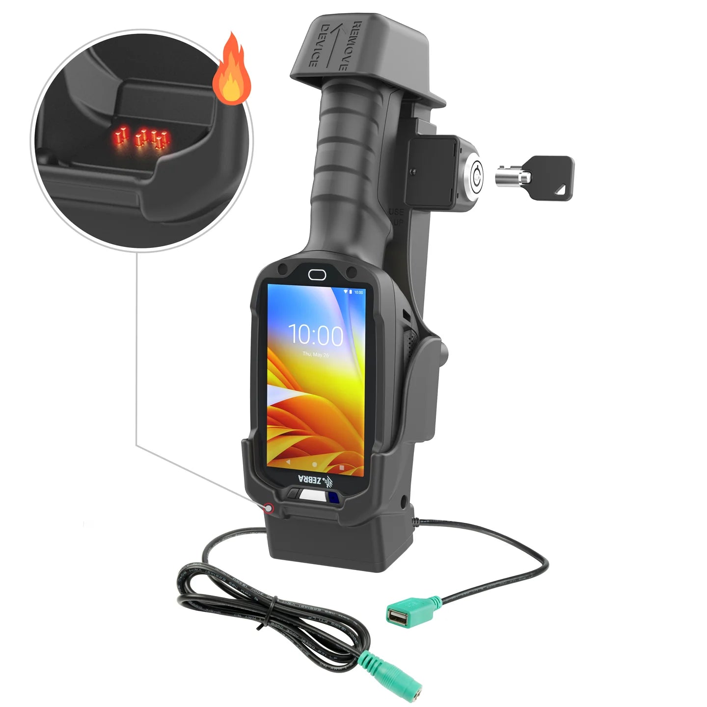 RAM® Locking Powered Dock + Single USB-A for Zebra TC8300 - Heated Pins - RAM-HOL-ZE26PDHLU