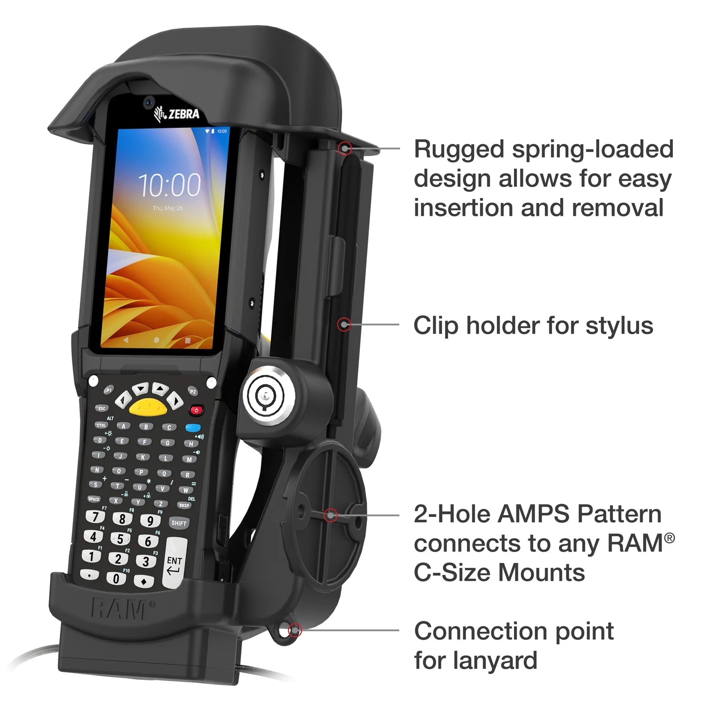 RAM® Locking Powered Dock + Single USB-A for Zebra MC9300 - Heated Pins - RAM-HOL-ZE32PDHLU