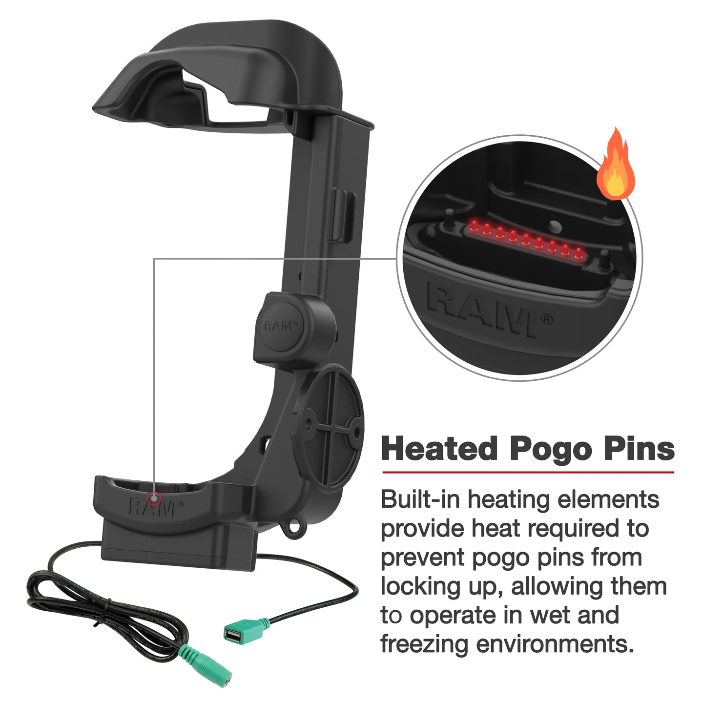 RAM® Powered Dock + Single USB-A for Zebra MC9300 - Heated Pins - RAM-HOL-ZE32PDHU