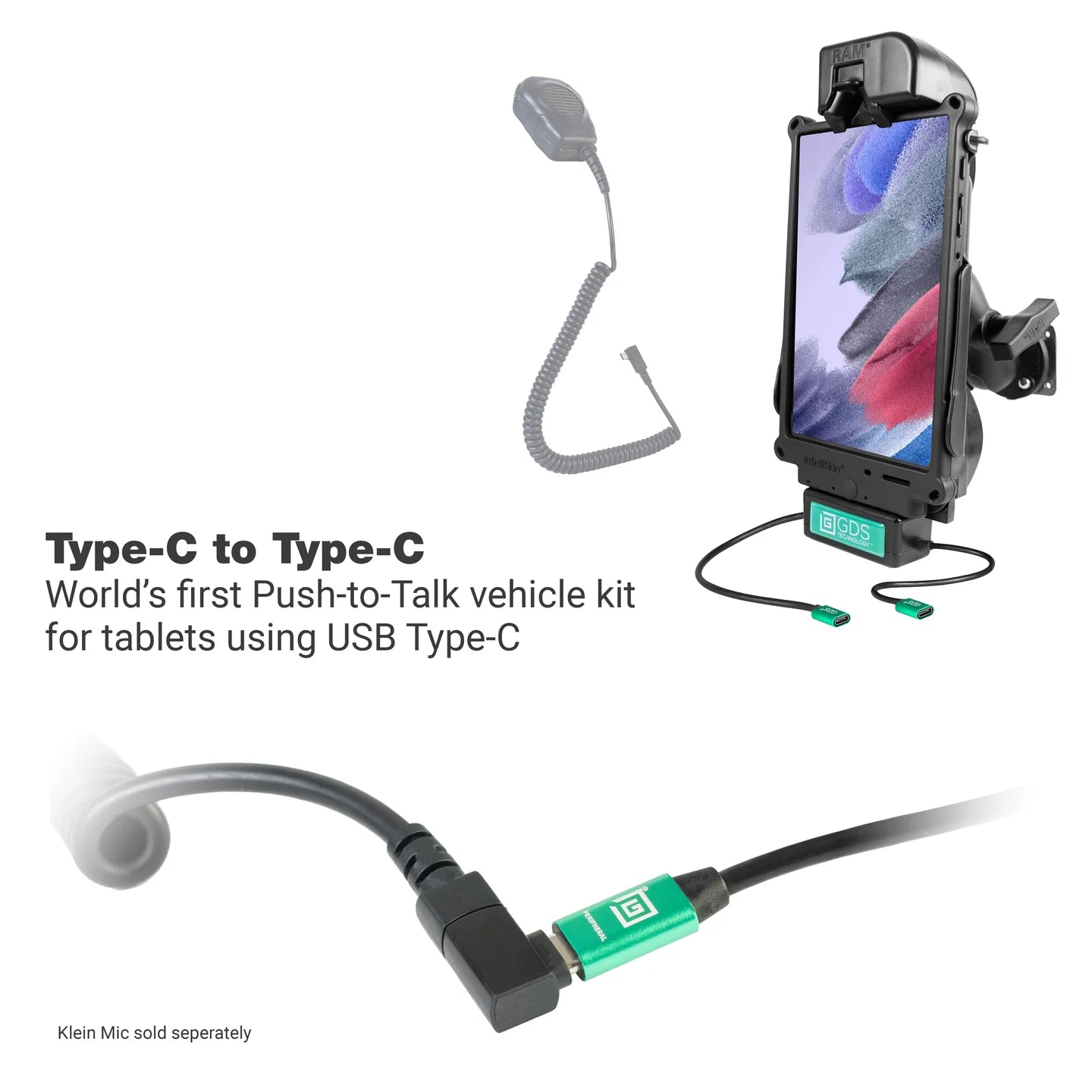 GDS® Tough-Dock™ Klein VALOR PTT Vehicle Bundle for Tab A7 Lite 8.7 - RAM-GDS-101B2-SAM80C-C-V7CU