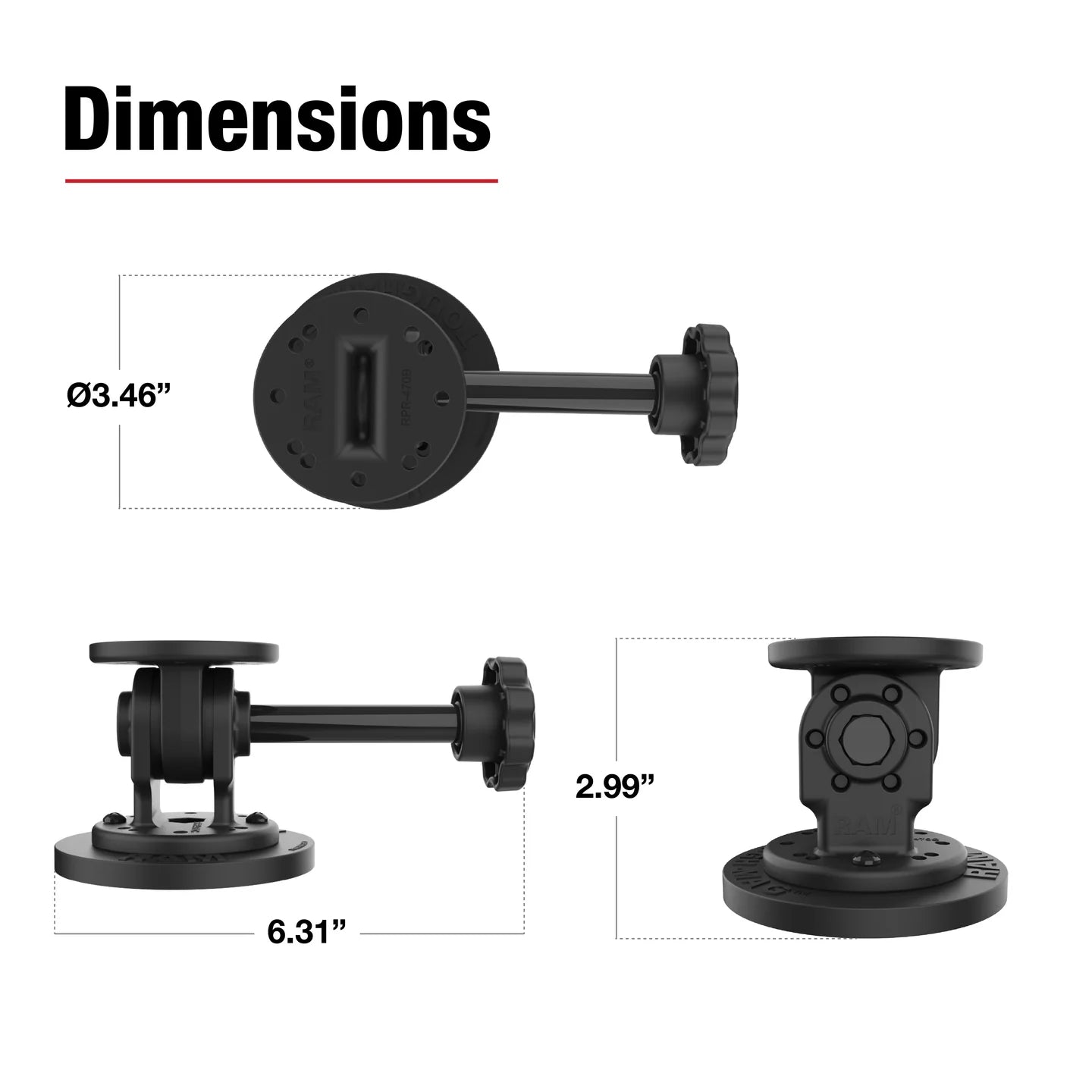 RAM® Single Pivot Magnetic Mount with Knob - RAP-101-PV4-MAG88U
