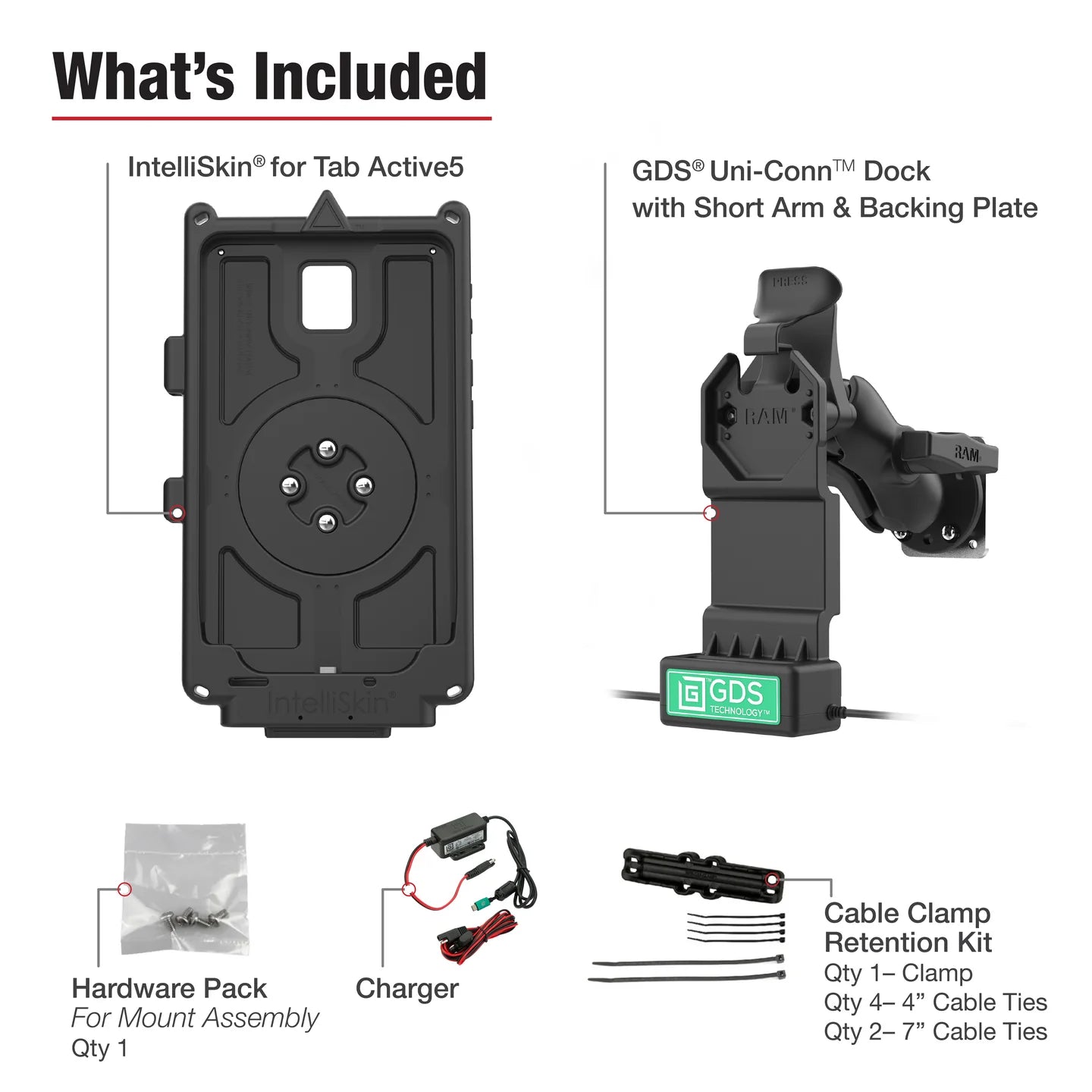 GDS® Uni-Conn™ Vehicle Bundle + USB-C & USB-A for Samsung Tab Active5 - RAM-GDS-U1-SAM90-KIT5