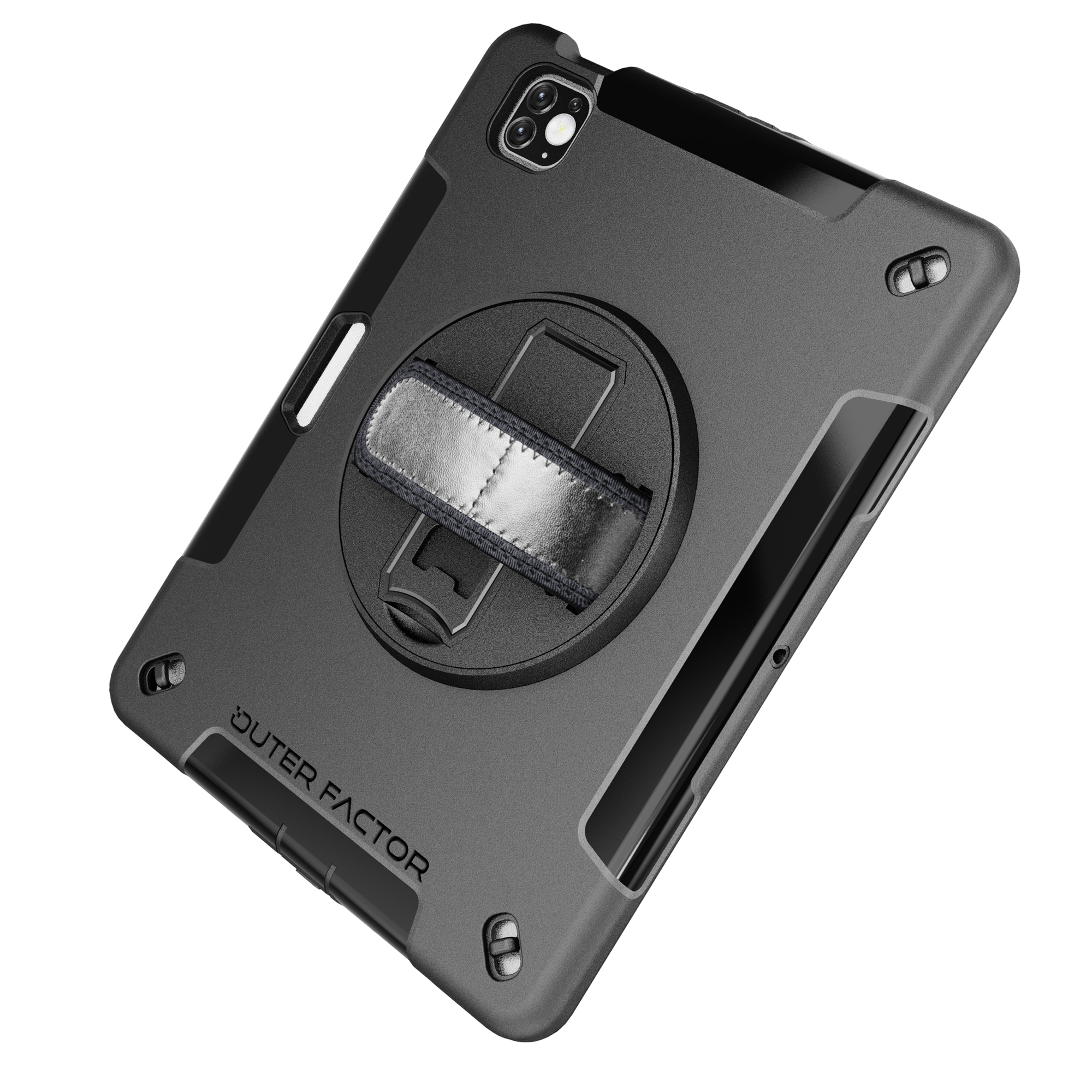 OuterFactor WorkForce Pro Case, iPad Pro 11 (1/2/3rd Gen)/ Air (4/5th Gen), Black, Kickstand, Hand Strap, Screen Protector, Pen Holder - 20-0031111