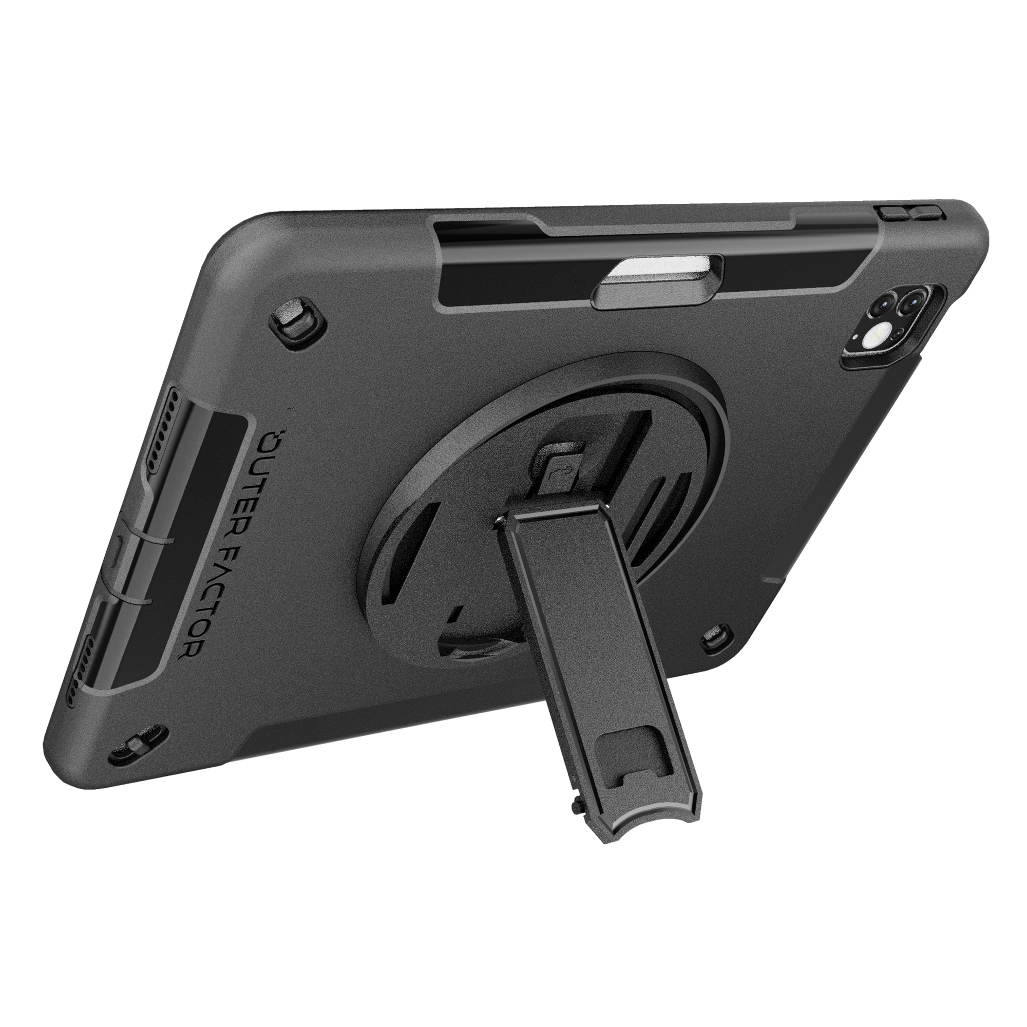 OuterFactor WorkForce Pro Case, iPad Pro 11 (1/2/3rd Gen)/ Air (4/5th Gen), Black, Kickstand, Hand Strap, Screen Protector, Pen Holder - 20-0031111