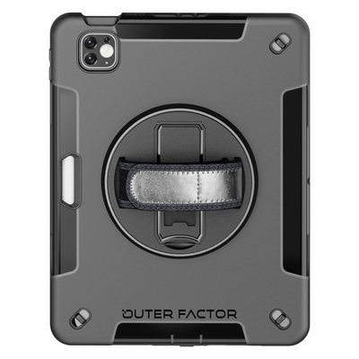 OuterFactor WorkForce Pro Case, iPad Pro 11 (1/2/3rd Gen)/ Air (4/5th Gen), Black, Kickstand, Hand Strap, Screen Protector, Pen Holder - 20-0031111