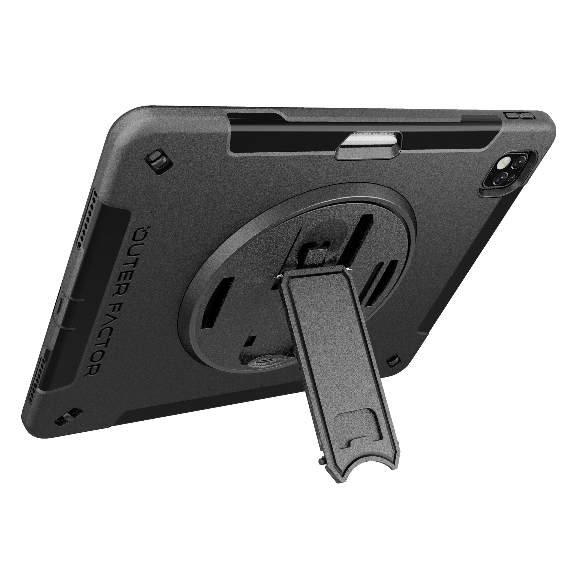 OuterFactor WorkForce Pro Case, iPad Pro (3/4/5/6th Gen), Black, Kickstand, Hand Strap, Screen Protector, Pen Holder - 20-0051111