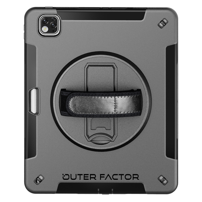 OuterFactor WorkForce Pro Case, iPad Pro (3/4/5/6th Gen), Black, Kickstand, Hand Strap, Screen Protector, Pen Holder - 20-0051111