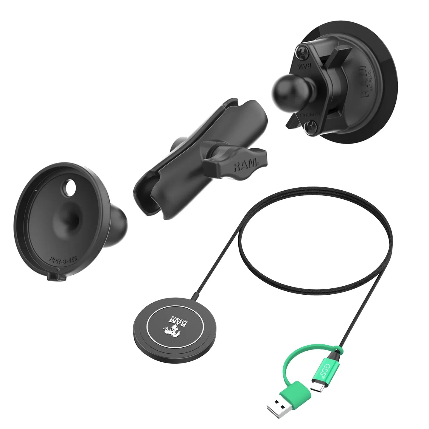 RAM® Twist-Lock™ Suction Cup Mount with RAM® Qi2 15W Wireless Charger - RAM-B-166-AP-MAG-1-W2MU