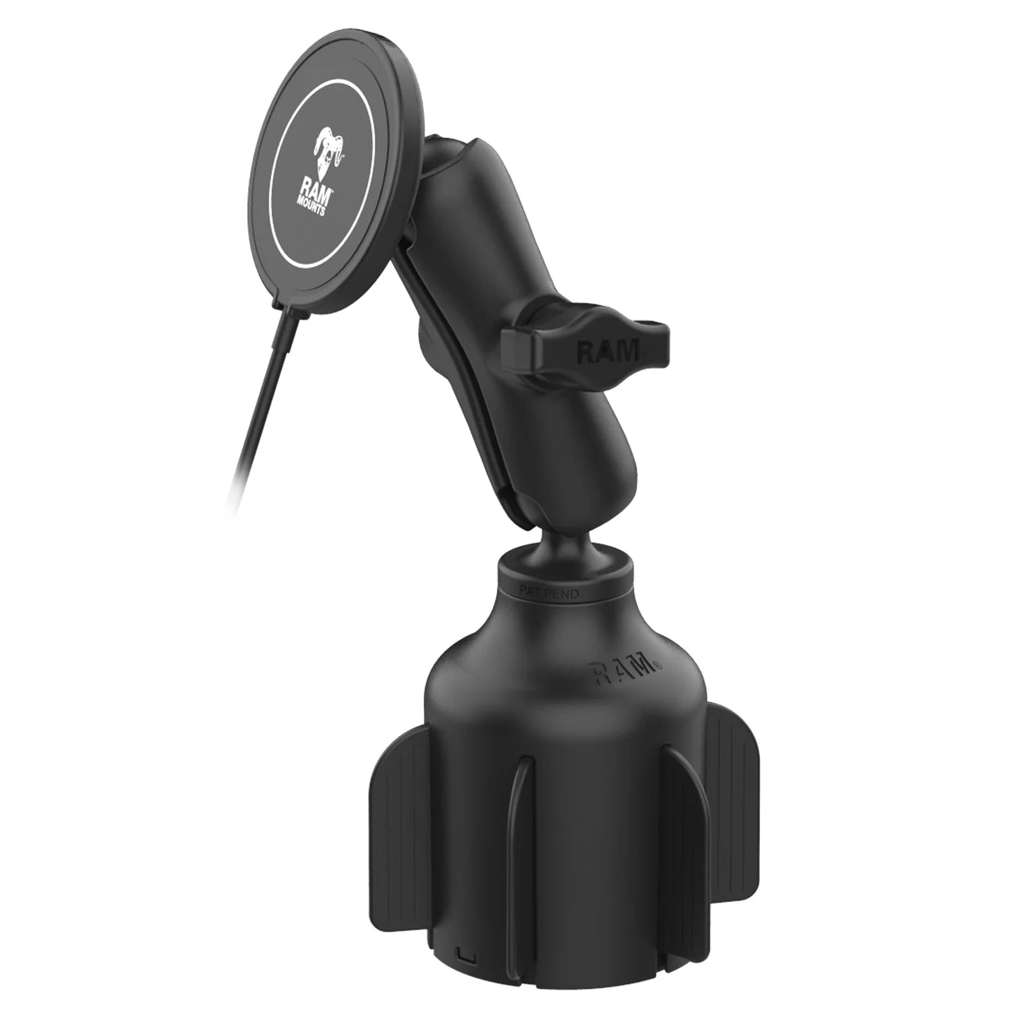 RAM® Stubby™ Cup Holder Mount with RAM® Qi2 15W Wireless Charger - RAP-B-299-4-AP-MAG-1-W2MU