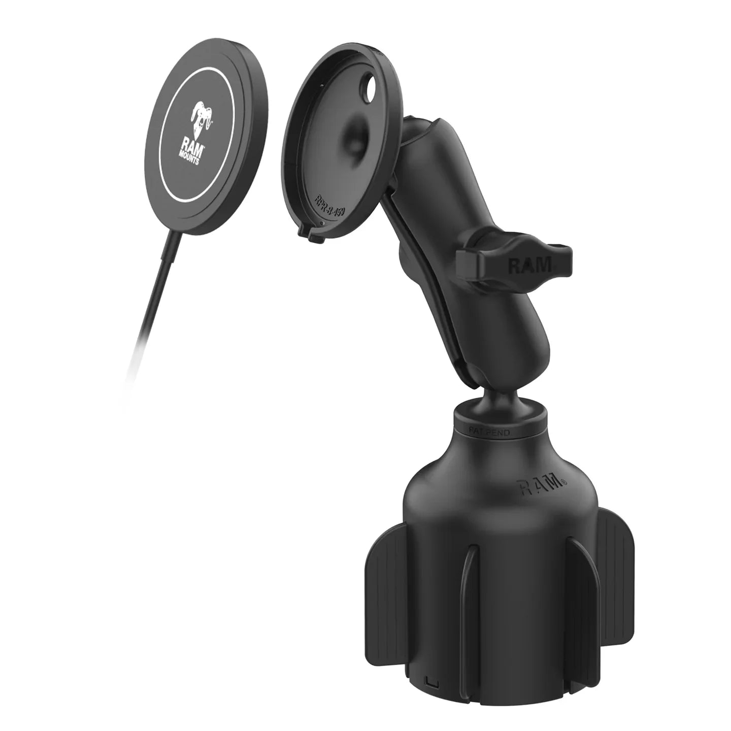 RAM® Stubby™ Cup Holder Mount with RAM® Qi2 15W Wireless Charger - RAP-B-299-4-AP-MAG-1-W2MU