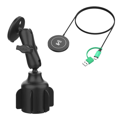 RAM® Stubby™ Cup Holder Mount with RAM® Qi2 15W Wireless Charger - RAP-B-299-4-AP-MAG-1-W2MU