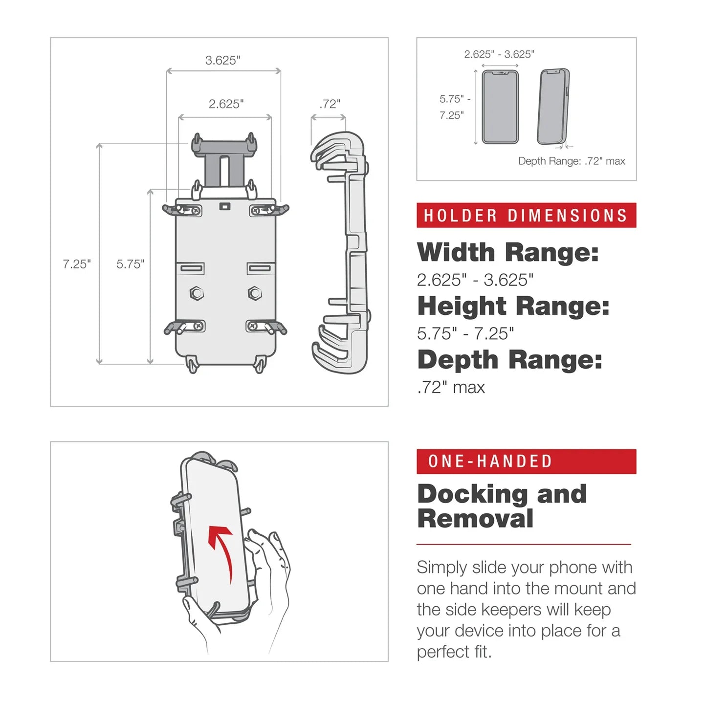 RAM® Quick-Grip™ XL Phone Mount with Rotating Low-Profile Tough-Claw™ - RAM-HOL-PD4-400-1RU