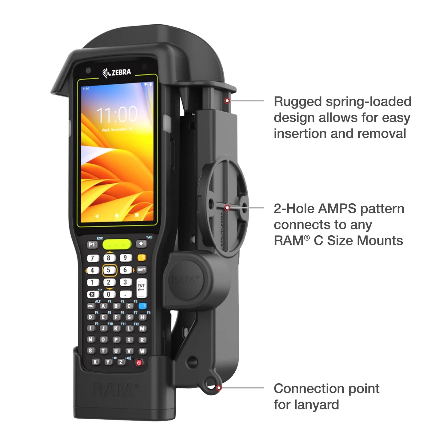 RAM® Spring Loaded Holder for Zebra MC3300/3400/3450 - RAM-HOL-ZE33U