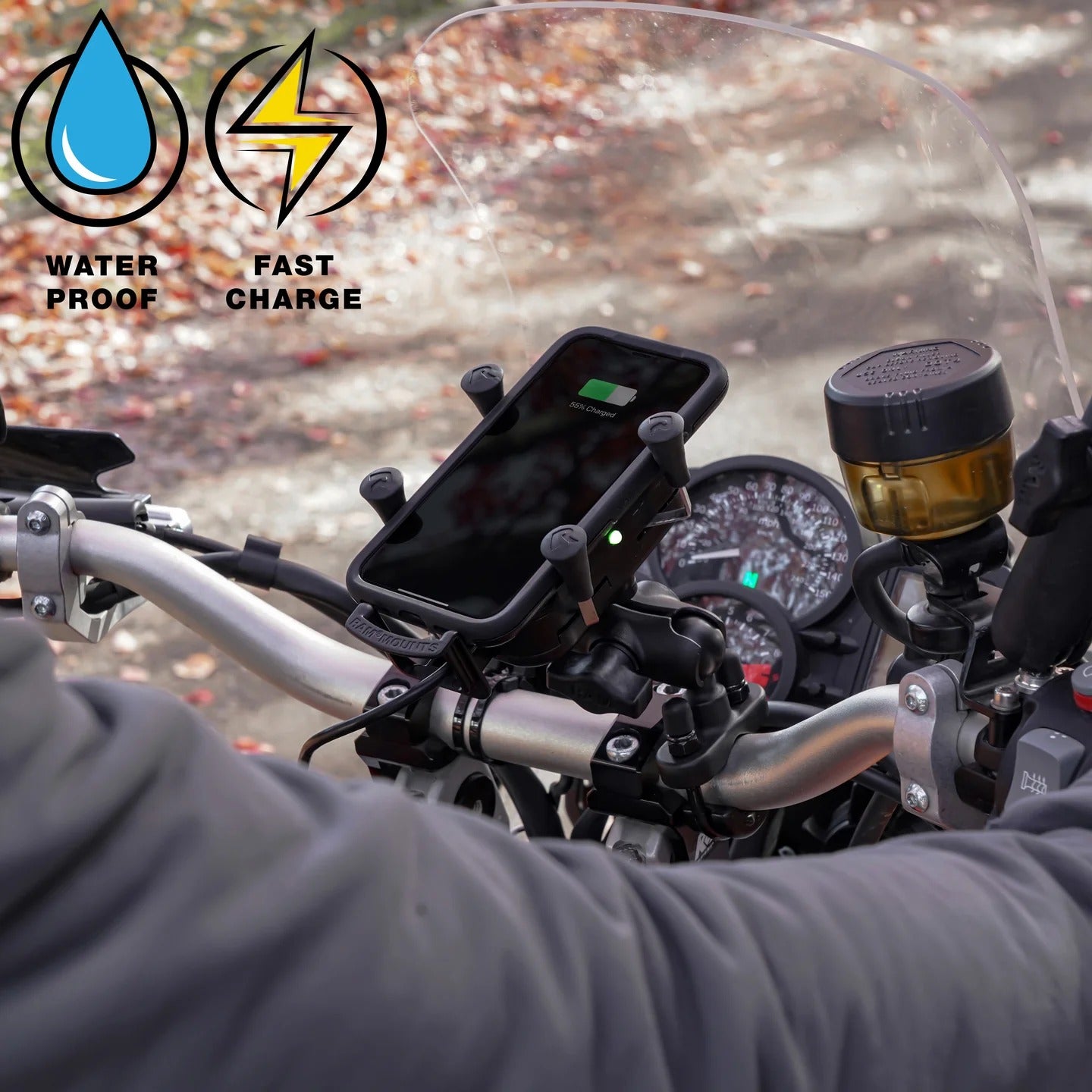 RAM® Tough-Charge™ 15W Waterproof Wireless Charging Motorcycle Mount - RAM-B-149Z-A-UN12W-V7M-1