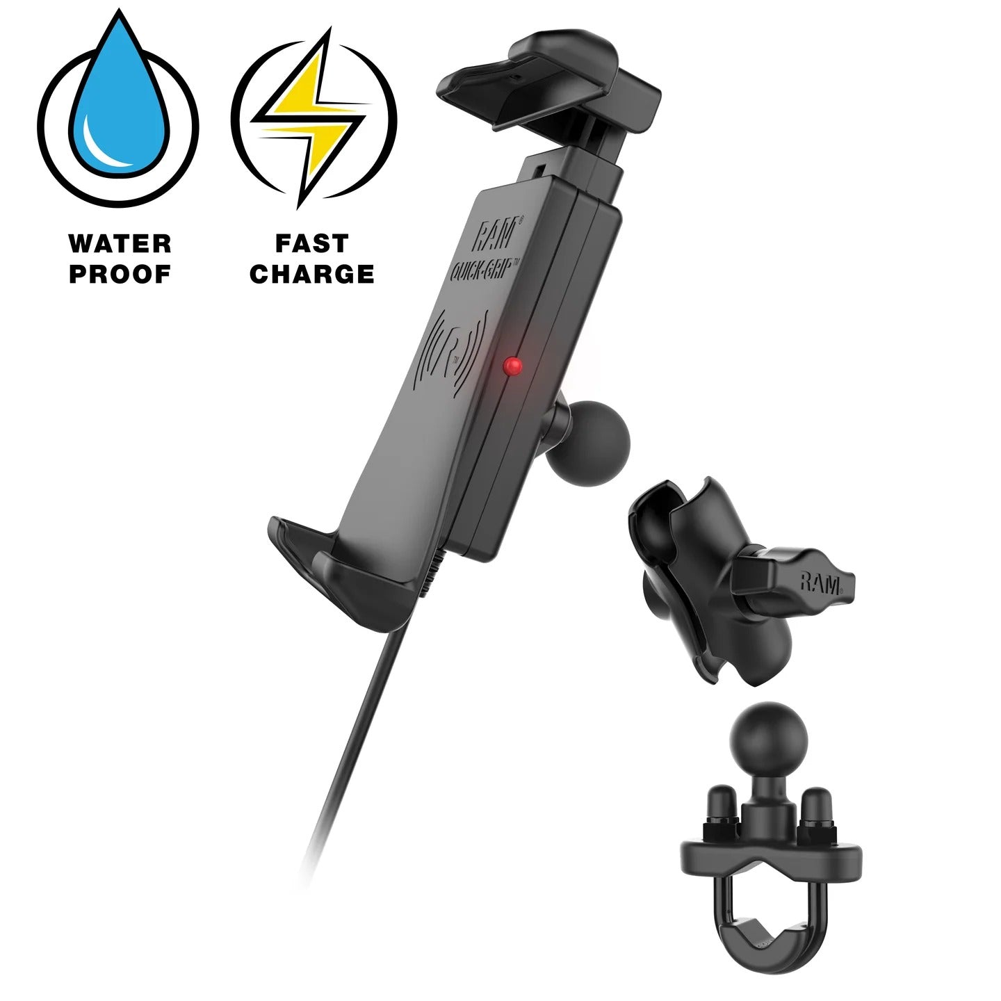 RAM® Quick-Grip™ 15W Waterproof Wireless Charging Handlebar Mount - RAM-B-149Z-A-UN14W-V7M-1