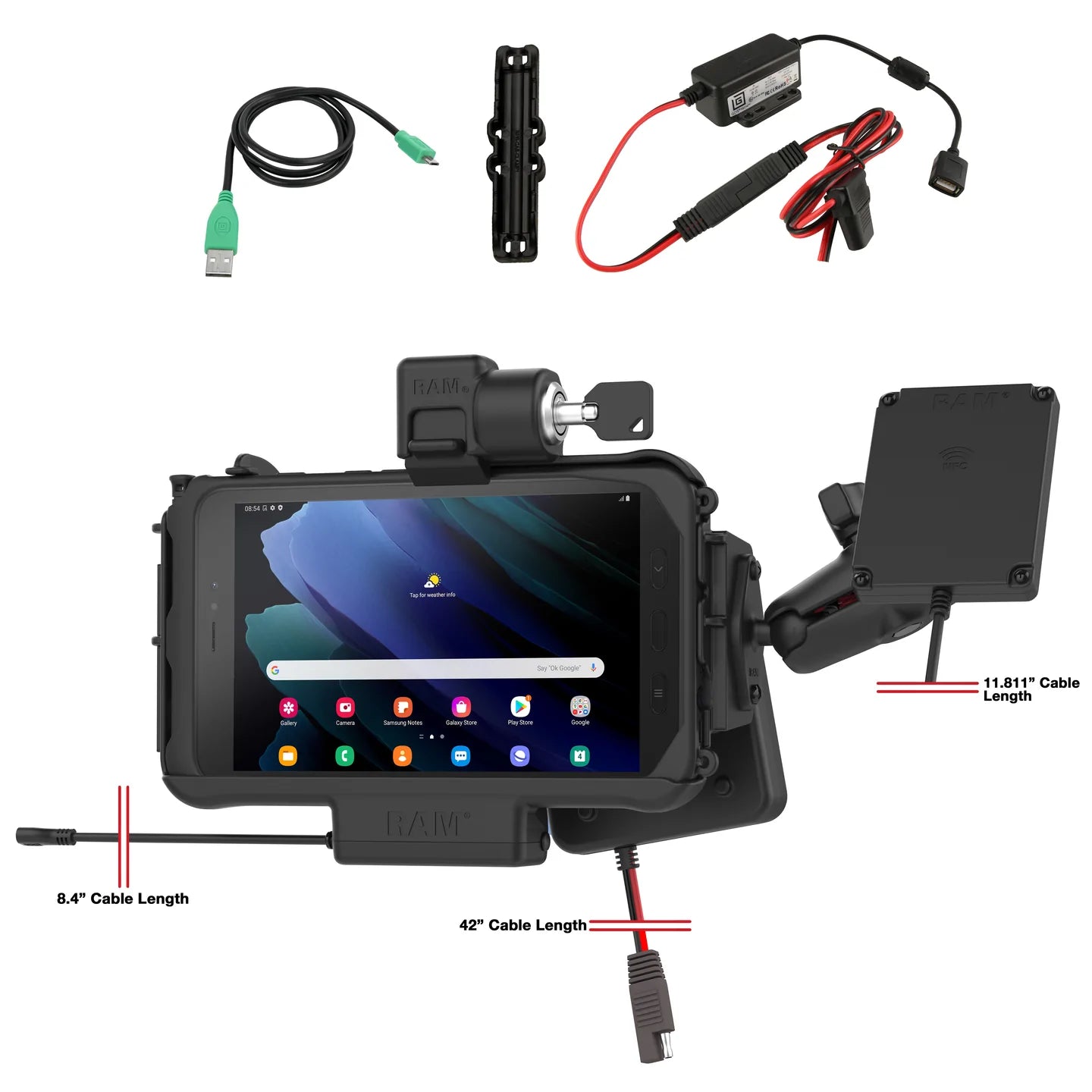 RAM® Locking Mount for Tab Active3 with Temp-Right™ & NFC Repeater - RAM-101-B-SAM58PKLH-V7B1-NFCU