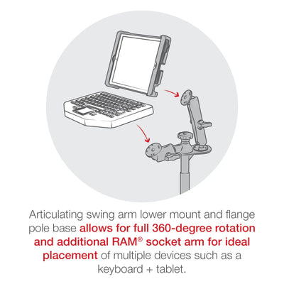 RAM® 8” Upper Pole and Double Ball Mount - RAM-VP-SW2F-8